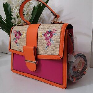 Aldo Women's Embroidered Pink and Orange Handbag, NWOT